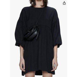 Zara Voluminous Dress Womens S Small Black Puff Mid Sleeves Loose Fit Stretch